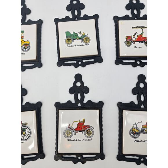 Vintage Cast Iron Wall Plaques/ Trivets – Set of 6 Early Automobiles (1895–1905) - Picture 3 of 6